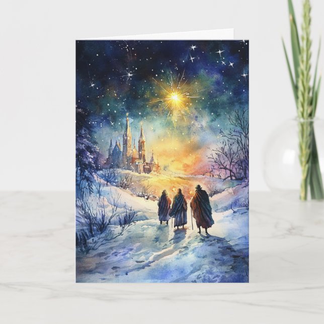 Drei kluge Männer, die unter Weihnachtsstern reise Karte (Vorderseite)