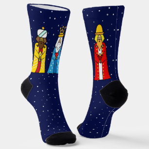 Drei kluge Männer und Schneeflocken in Navy Blue Socken