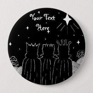 Drei Könige in Schwarz-Weiß und Sterne-Weihnachten Button