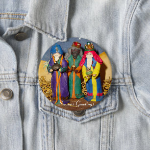 Drei Könige mit Geschenken für das Baby Jesus We Button