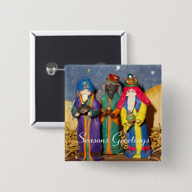 Drei Könige mit Geschenken für das Baby Jesus Weih Button (Vorne & Hinten)
