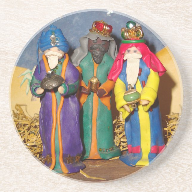 Drei Könige mit Geschenken für das Baby Jesus Weih Getränkeuntersetzer (Vorne)