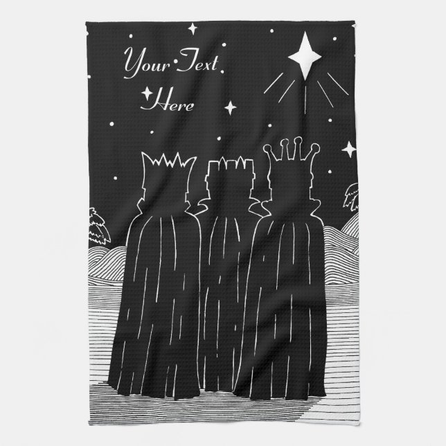 Drei Könige Weihnachtsstern schwarz und weiß Küchentuch (Vertikal)