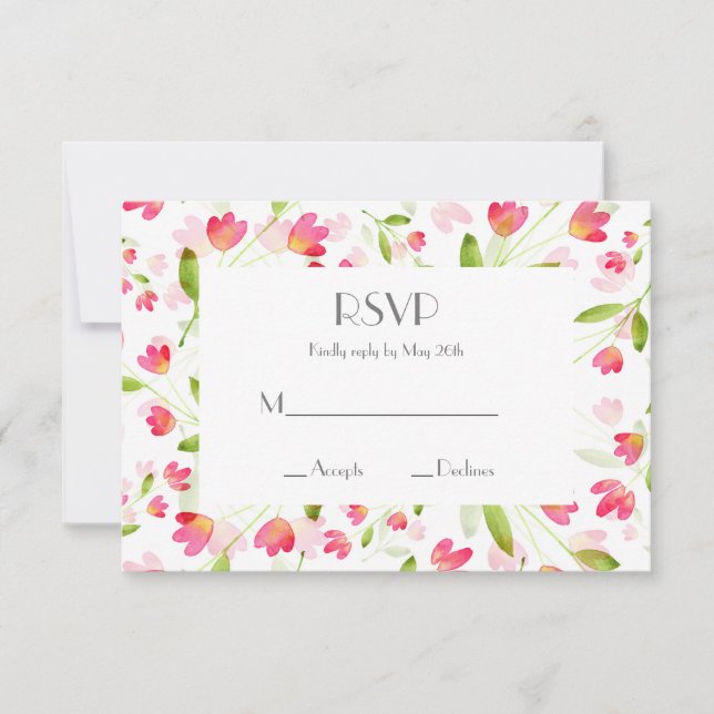 Drei Korallenrosa Wasserfarben-Blume Muster RSVP Karte (Vorderseite)