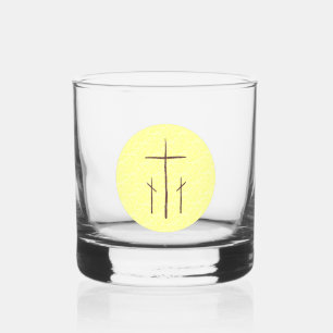 Drei Kreuze auf Golgatha Gelb Whiskyglas