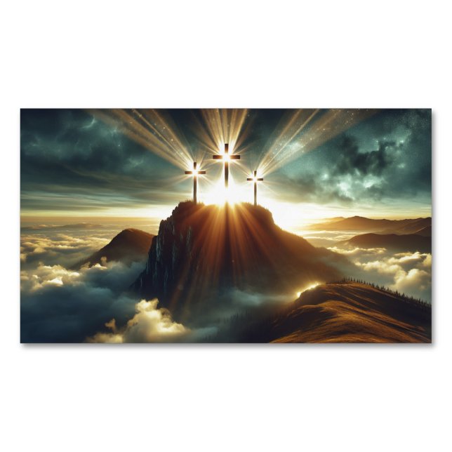 Drei Kreuze in einer Himmlischen Landschaft Magnetische Visitenkarte (Vorderseite)