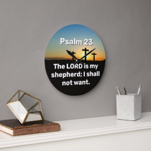 Drei Kreuze Psalm 23 Sonnenuntergang Bibelvers Große Wanduhr
