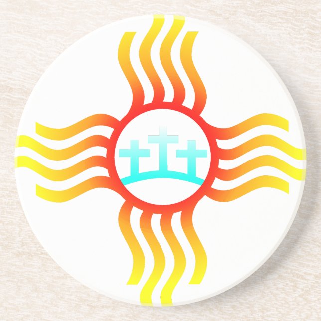 Drei Kreuzungen Zia Symbol für New Mexico Getränkeuntersetzer (Vorne)