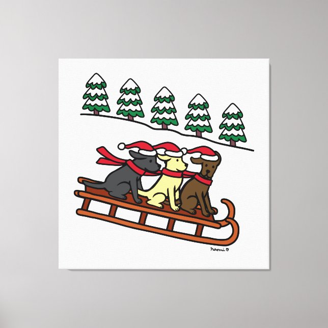 Drei Labradors Schlitten Weihnachtsfeiertag Leinwanddruck (Vorderseite)