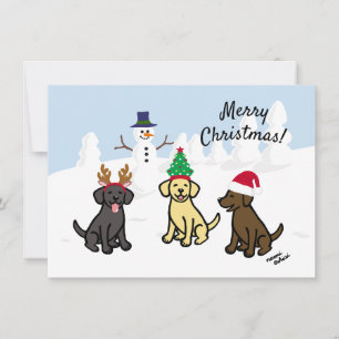 Drei Labradors und Schneemann Weihnachten