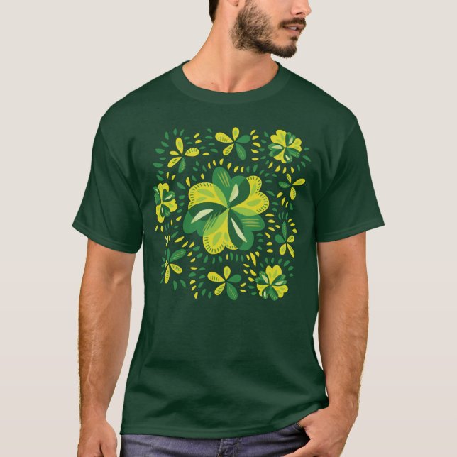Drei leaf Clovers Muster Einzigartiges Kleeblatt T-Shirt (Vorderseite)