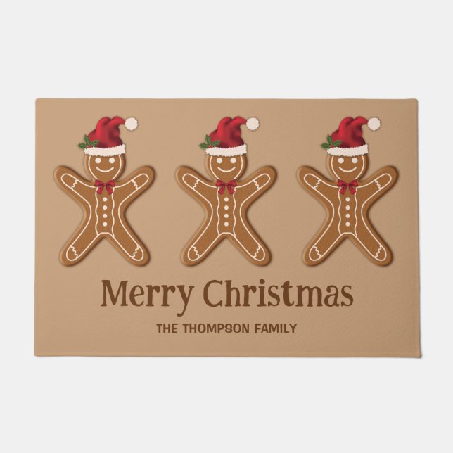 Drei Lebkuchen Weihnachtskekse und individueller T Fußmatte (Vorderseite)