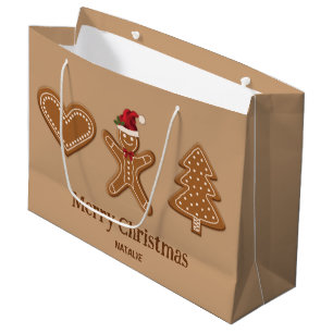 Drei Lebkuchen-Weihnachtsplätzchen-Formen & Text Große Geschenktüte