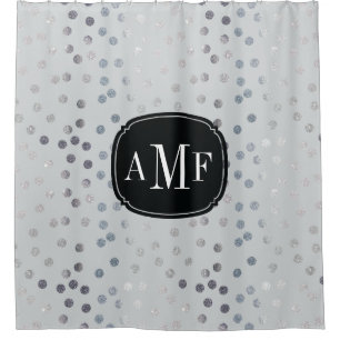 Drei Letter Monogram Silver Glitzer Dots auf Grau Duschvorhang