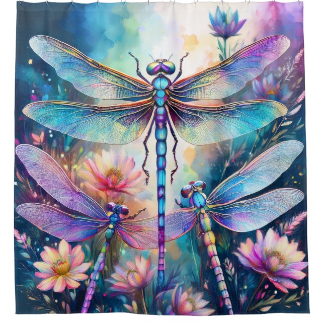 Drei Libellen in Aquarell Duschvorhang (Vorderseite)