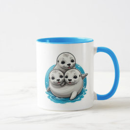 Drei liebenswerte Robbenbabys mit großen Augen. Tasse