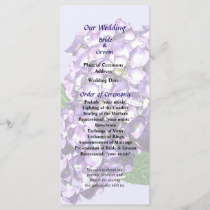 Drei Lila Hydrangea-Cluster-Hochzeitsprogramm Programm