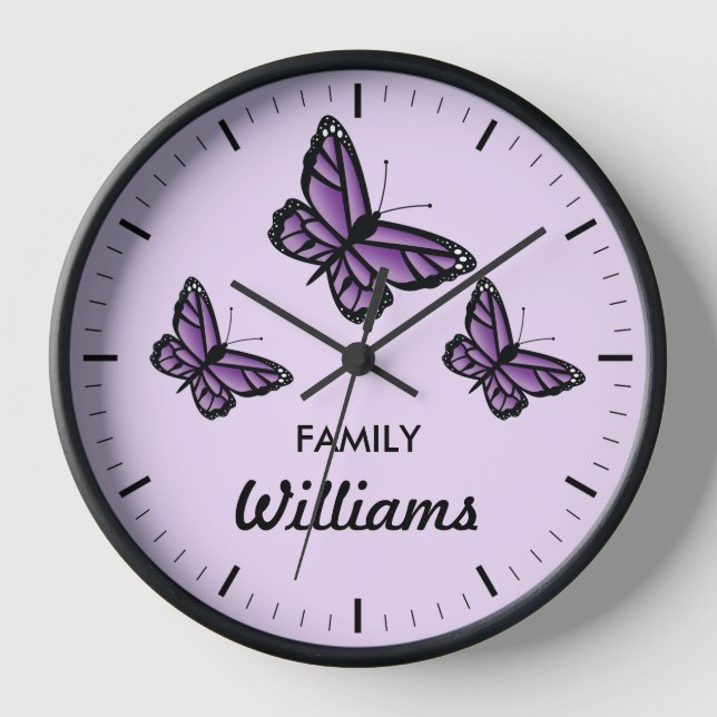 Drei Lila Schmetterlinge mit Familiennamen Uhr (Vorderseite)