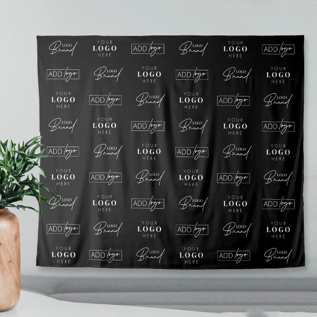 Drei Logos - Step & Repeat Business Event Sponsore Wandteppich (Minimalist black and white three logos step and repeat backdrop tapestry banner)