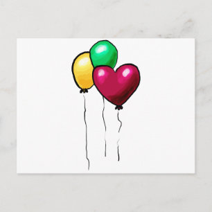 Drei Luftballons Rot Gelb Grün Herz Postkarte