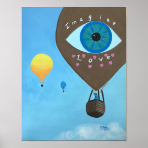 Drei Luftballons stellen sich Liebe-Poster vor Poster
