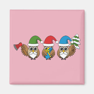 Drei lustige Weihnachts-Gnom-Eulen Magnet