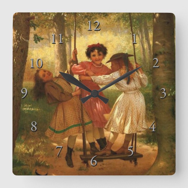 Drei Mädchen auf dem Laufsteg Quadratische Wanduhr (Vorderseite)
