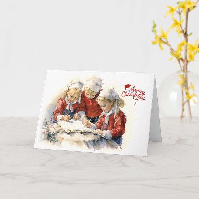 Drei Mädchen Brief an den Weihnachtsmann zu Weihna Karte (Gelbe Blume)