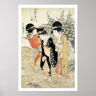Drei Mädchen, die in einem Fluss, von der 'Mode Poster