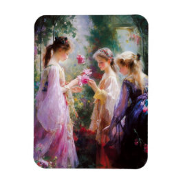 Drei Mädchen spielen im Garten Magnet