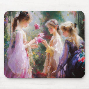 Drei Mädchen spielen im Garten Mousepad
