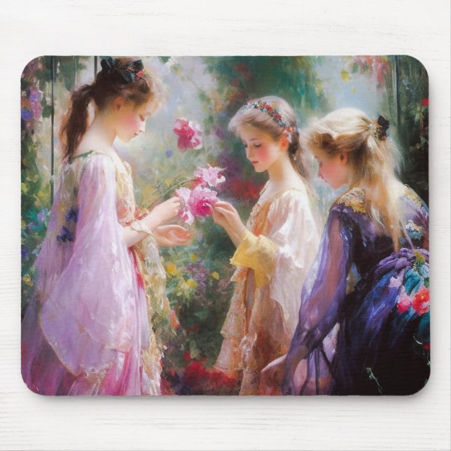 Drei Mädchen spielen im Garten Mousepad (Vorne)