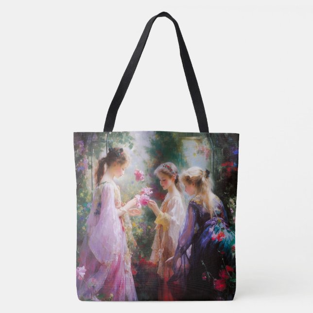 Drei Mädchen spielen im Garten Tasche (Vorderseite)
