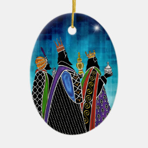 Drei Magi, die Geschenke im Sternenhimmel tragen Keramikornament