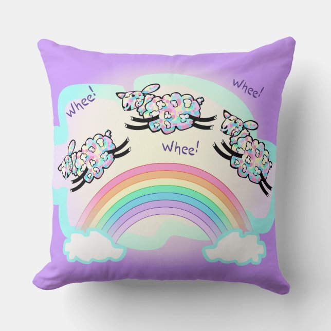 Drei Mal Schafe springen ein Regenbogen Niedliche  Kissen (Vorderseite)