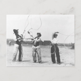 Drei Männer beim Lasso werfen. Postkarte