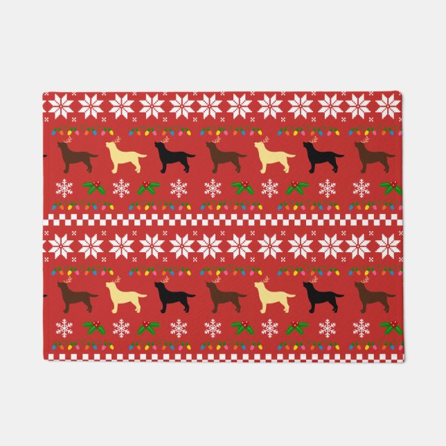 Drei Mantel-Farblabrador-Retriever-Weihnachten Fußmatte (Vorderseite)