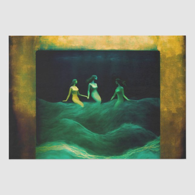 Drei Mermaids in einem goldenen Rahmen Seidenpapier (Vorderseite)