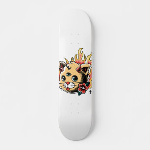 Drei Mit Augen Katze Niedlich Kitten Flammen Tatto Skateboard