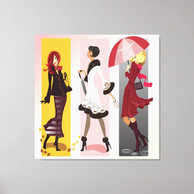 Drei Modemodelle 2 überzogene Canvas Leinwanddruck (Vorderseite)