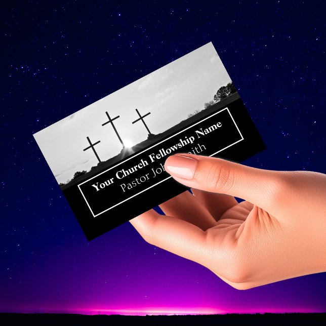 Drei monochrome Kirchenpfarrer Visitenkarte (Three Cross Monochrome Sunrise Church Pastor Business Cards)