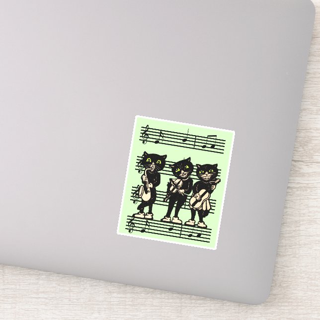 Drei Musical Black Cats Sheet Music Green Aufkleber (Detail)