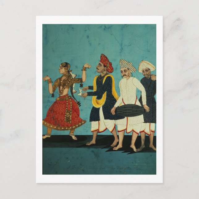 Drei Musiker und ein tanzendes Mädchen, Tanjore, T Postkarte (Vorderseite)