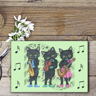 Drei Musikerinnen Schwarze Katzen Musiknoten Grün Seidenpapier