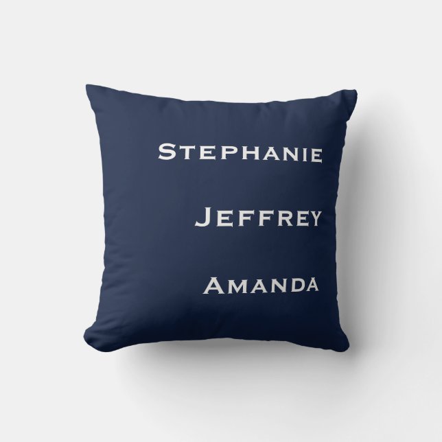Drei Namen Navy Blue und White Square Kissen (Vorderseite)