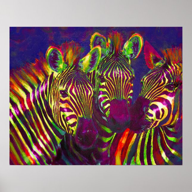 drei Neonzebras Poster (Vorne)