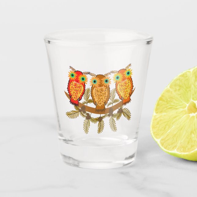Drei niedliche Eule Schnapsglas (Vorderseite)