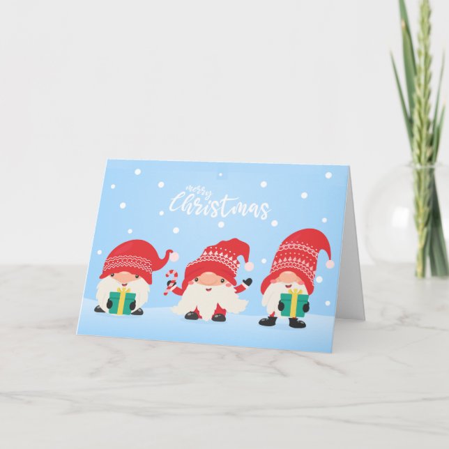 Drei Niedliche Gnome Feiertagskarte (Vorderseite)