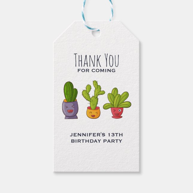 Drei Niedliche Kaktus in Blume Pots Spaß Vielen Da Geschenkanhänger (Vorderseite)
