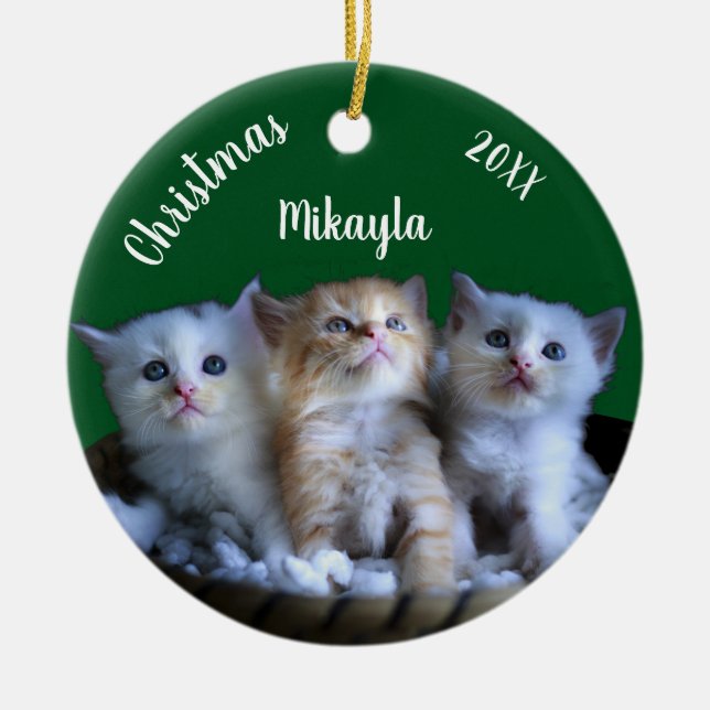 Drei Niedliche Kätzchen Weihnachts Keramik Ornamen Ornament (Vorne)